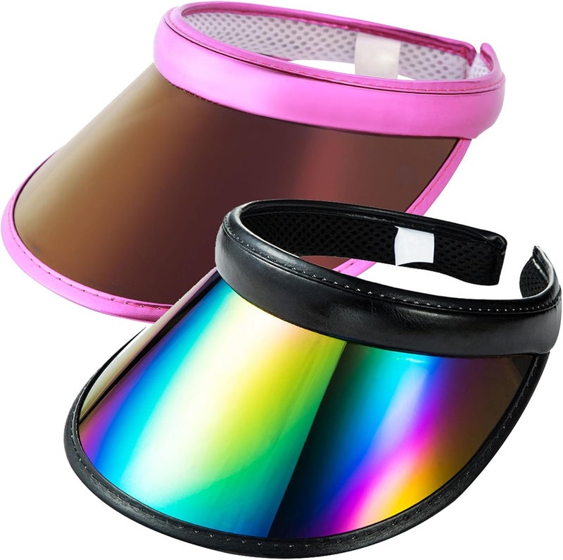 Beevarn Store 2 Pack Sun Visor Hats Women Men Clip-on Iridescent Clear Sport Outdoor Cap - Image 1